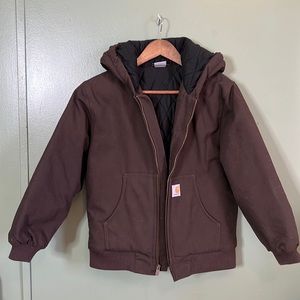 Carhartt Boys active hooded dark brown jacket size Medium (10-12).